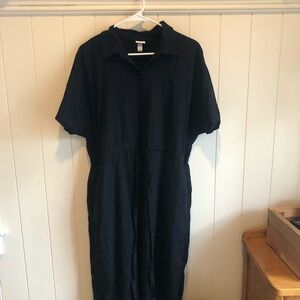 Black Short Sleeve button down dress with tie strings